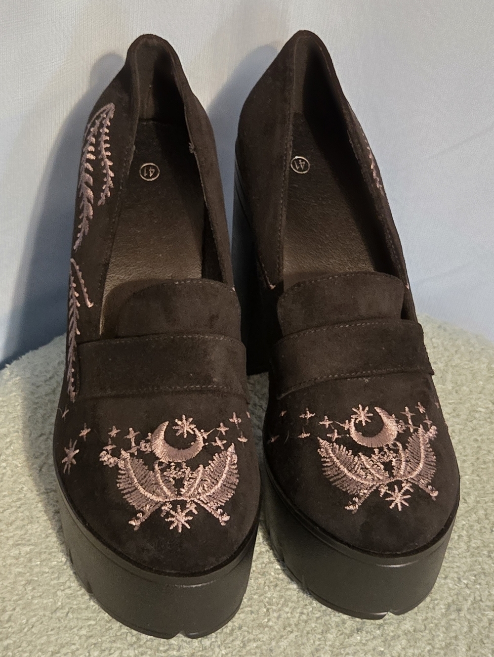 Black Embroidered Platform Loafers - Women's - Picture 4 of 5